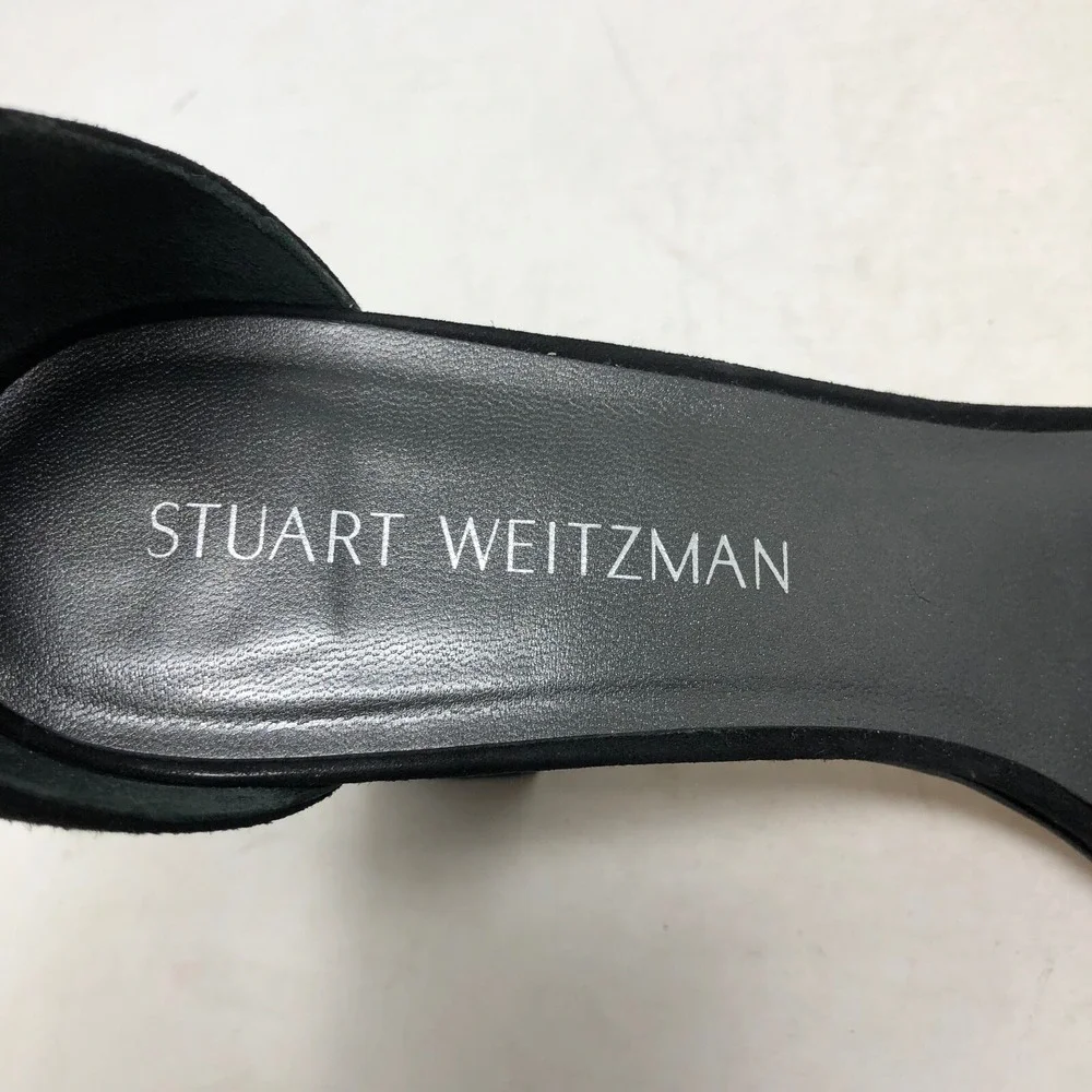 Stuart Weitzman Nearly Nude Strappy Block Heels Womens 9 Black Suede Going Out‎